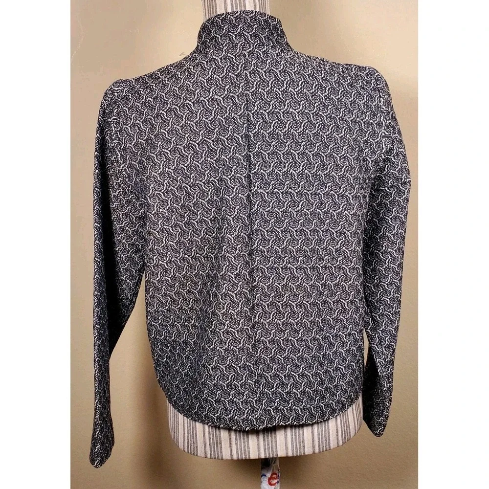 Eileen‎ Fisher Black  White cotton jacket Jacquard Full Zip Jacket Petite Small